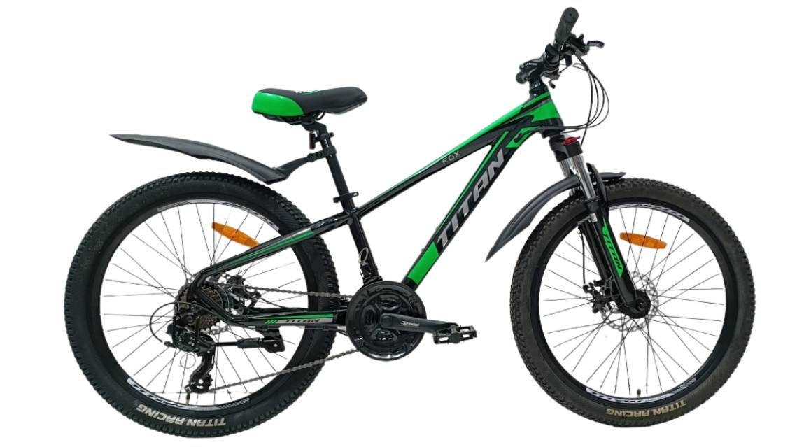 Фотография Велосипед Titan FOX 24", размер XXS рама 12" (2024), Черно-зеленый