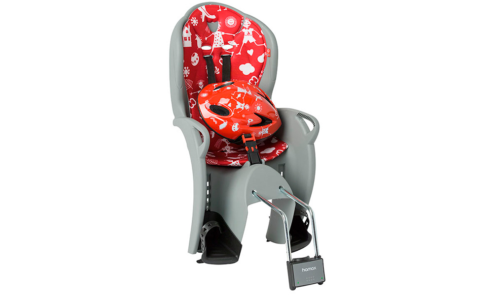 Фотография Комплект Hamax Kiss Safety Package Велокресло детское заднее Hamax Kiss на подседельную трубу  Серо-красный