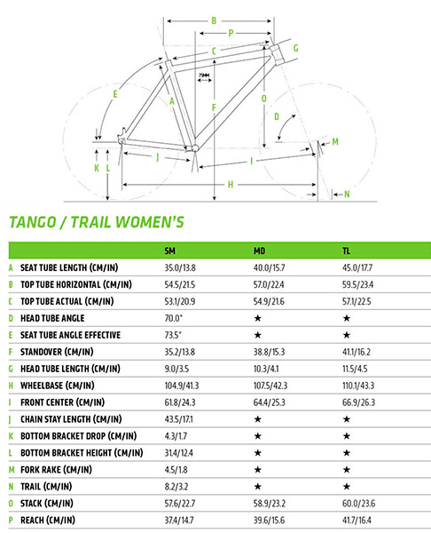Таблица размеров CANNONDALE TANGO 3 FEMININE 2020