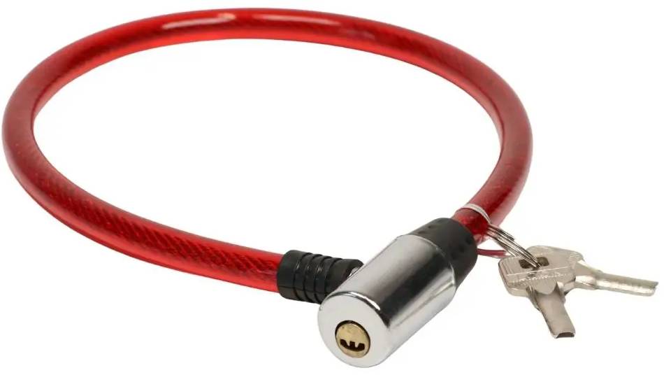 Замок тросовый на ключе VLT PJ-112S 650мм *12мм красный Замок тросовый на ключе VLT PJ-112S 650мм *12мм красный