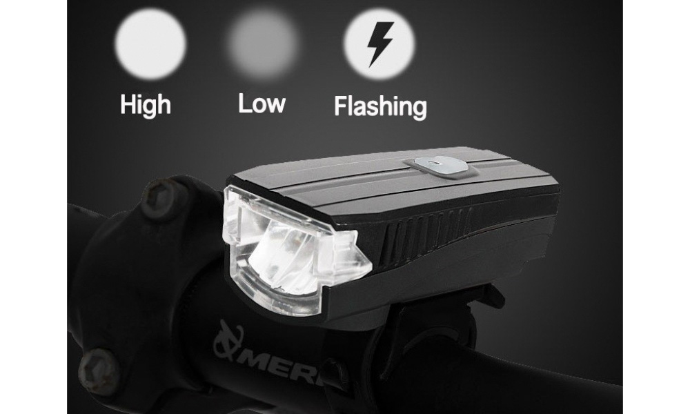 Фотографія Ліхтар передній BC-FL1588 350 лм LED живлення Li-on 1200 мАг з ел дзвінком USB, чорний 2