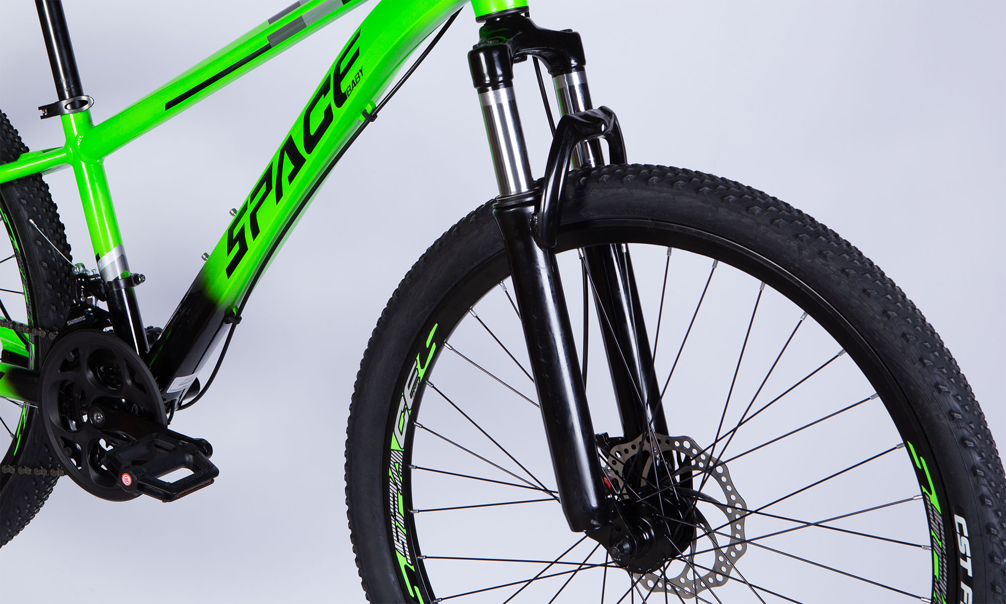 Велосипед SPACE MERCURY DD FR, 26", AL, размер XS, рама 13", 2025, зелено-черный  3