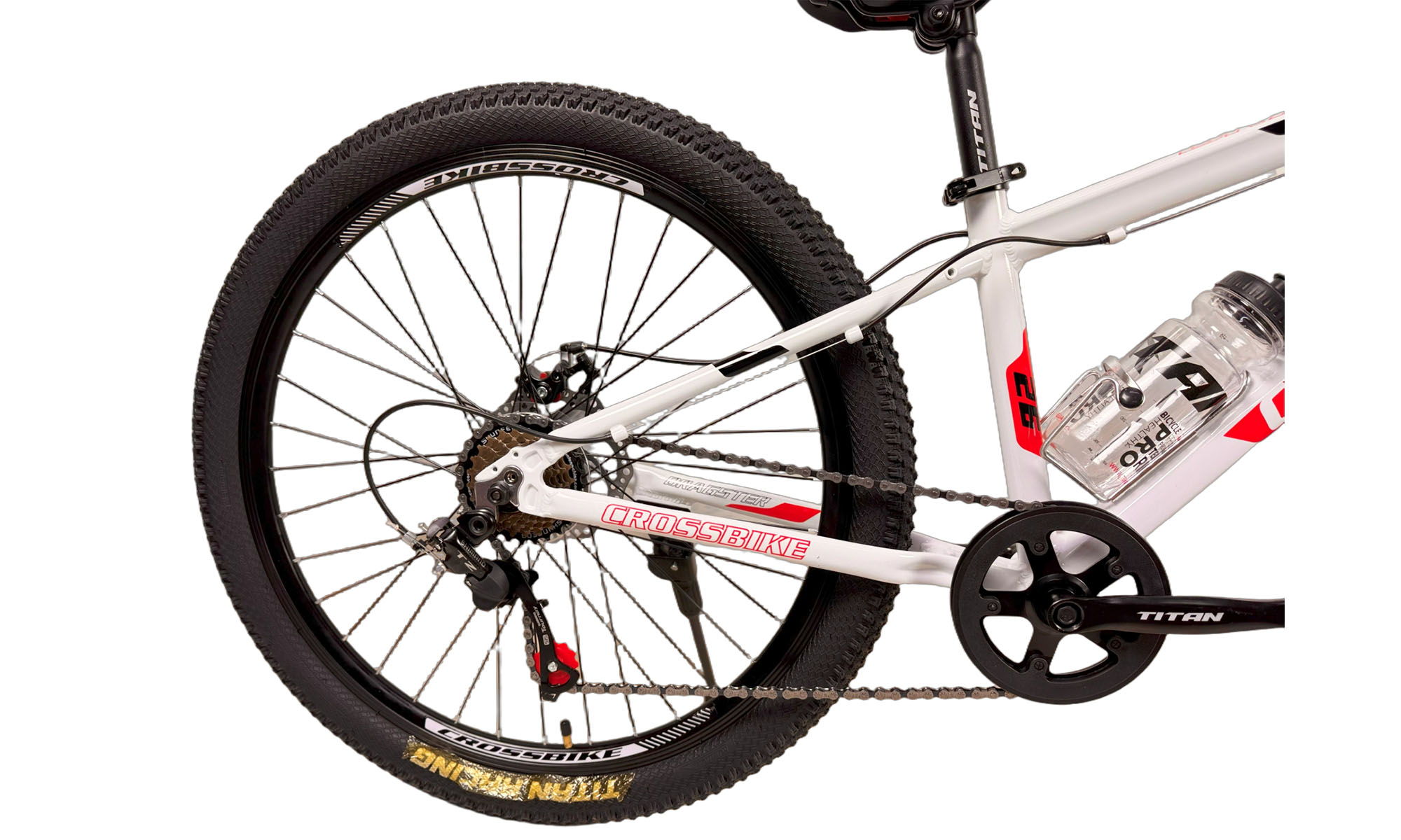 Велосипед Crossbike Dragster Susp 26", розмір XS, рама 13", рік 2025, Білий-Червоний 2 Велосипед Crossbike Dragster Susp 26", розмір XS, рама 13", рік 2025, Білий-Червоний 2
