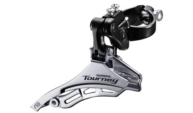 Фотография Переключатель перед. SHIMANO TY-300 верхний хомут в/тяга max-42Т под трубу 34,9мм серебристый с черным  