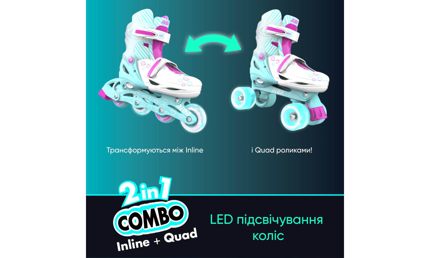 Роликовые коньки Neon Combo, размер 34-37, бирюзовый 10