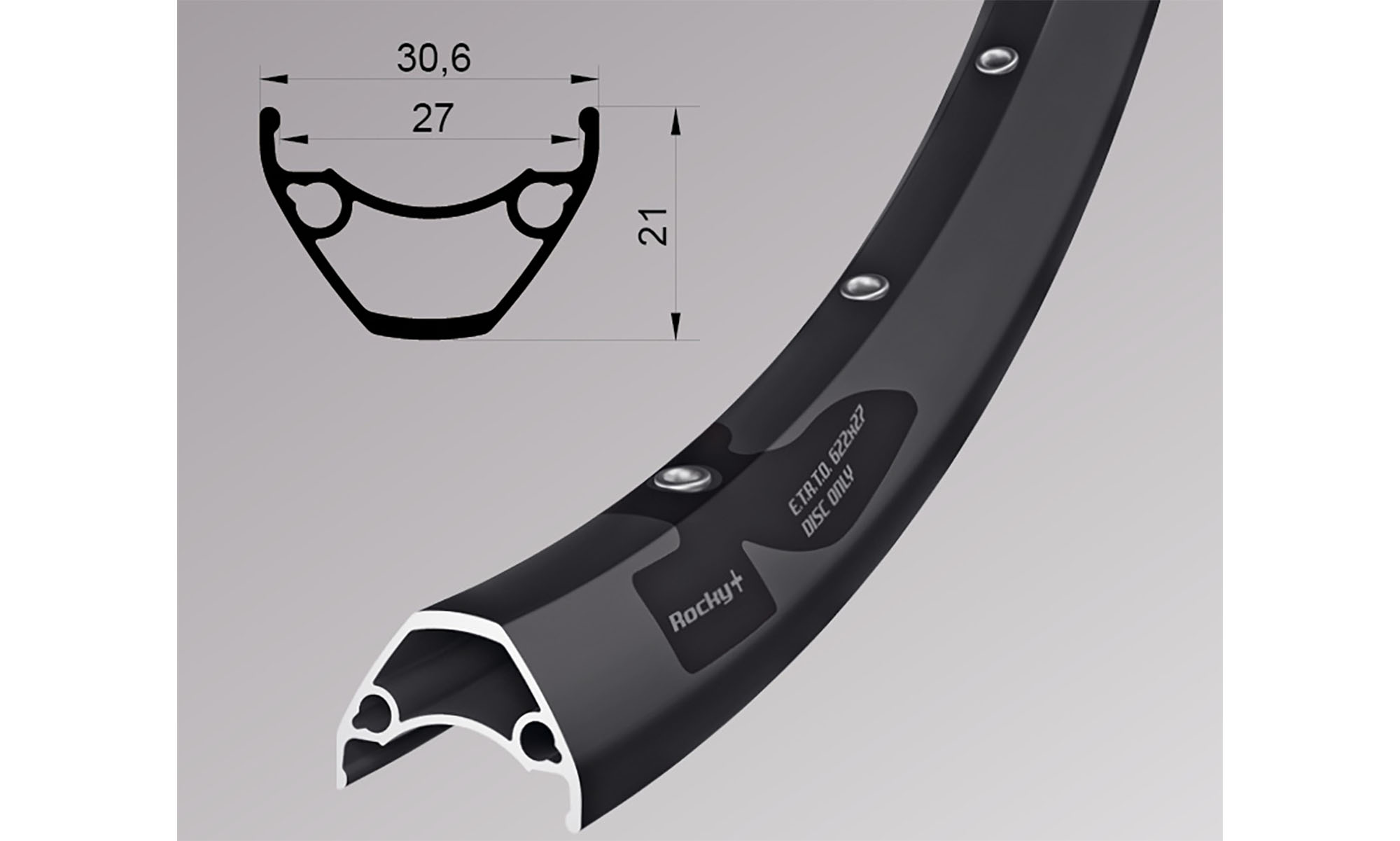 Обод Remerx ROCKY PLUS RX 3027, 29'', 622x27, 32 отв., FV, черный анодированный, E-Bike, бескамерный 