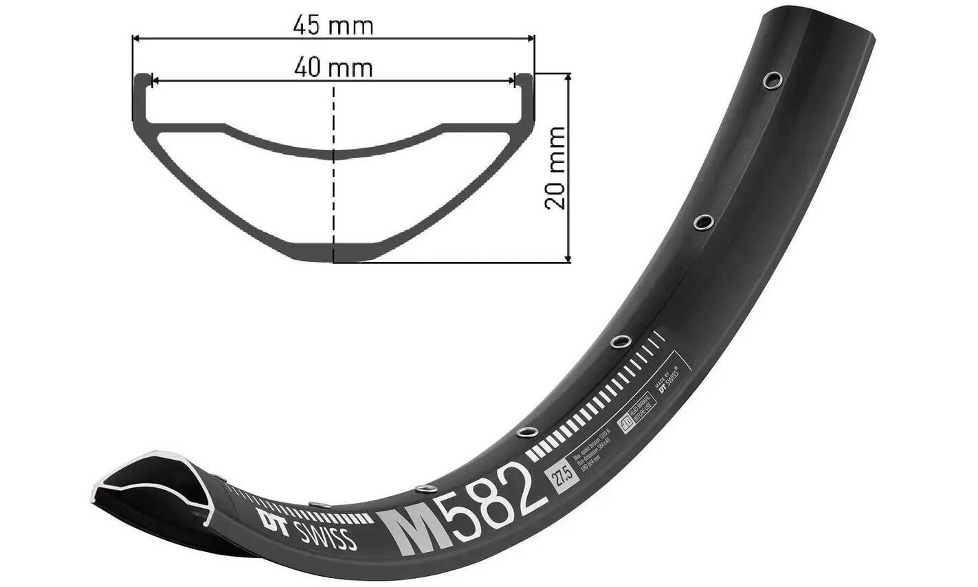 Обод DT Swiss M 582, 27.5", размер 584×40 мм, 28 отверстий, ниппель Presta, дисковые тормоза, черный 2