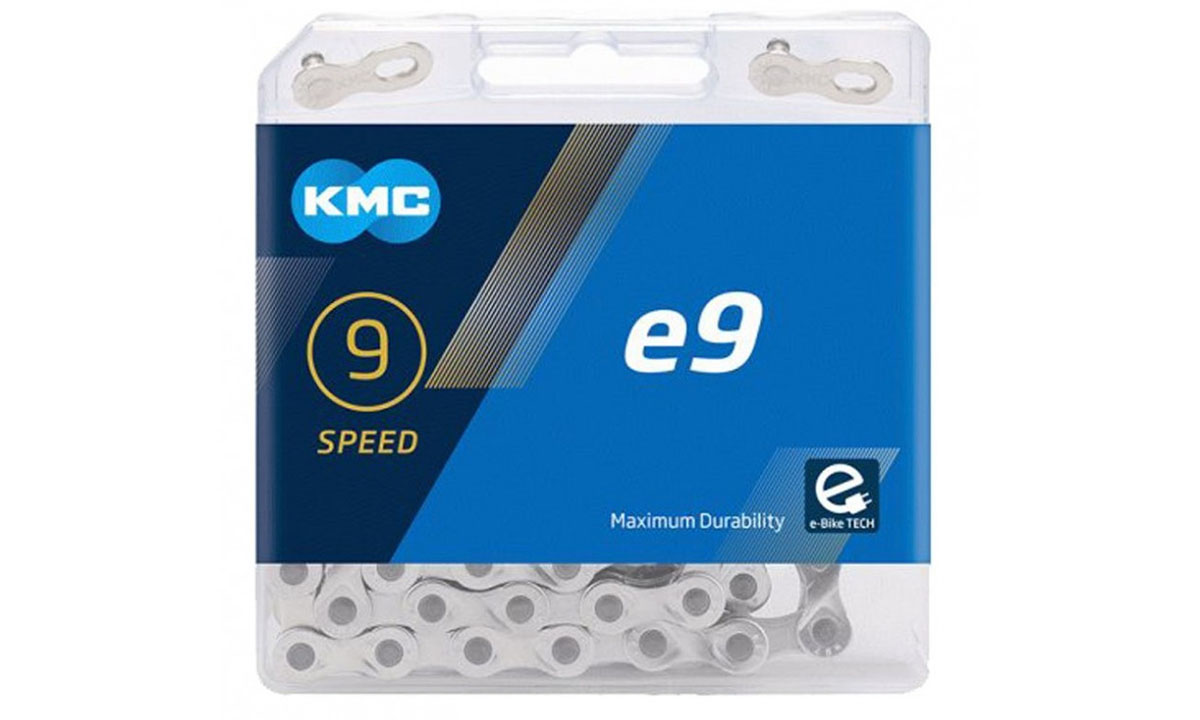 Ланцюг KMC e9 Silver 9 швидкостей 122 ланки сріблястий + замок 2