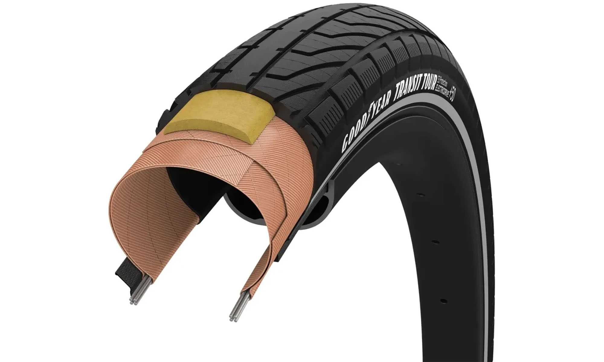 Покришка GoodYear Transit Tour S3: 700x35 (35-622), Protection, Wire, Black + reflective strips, 60tpi 