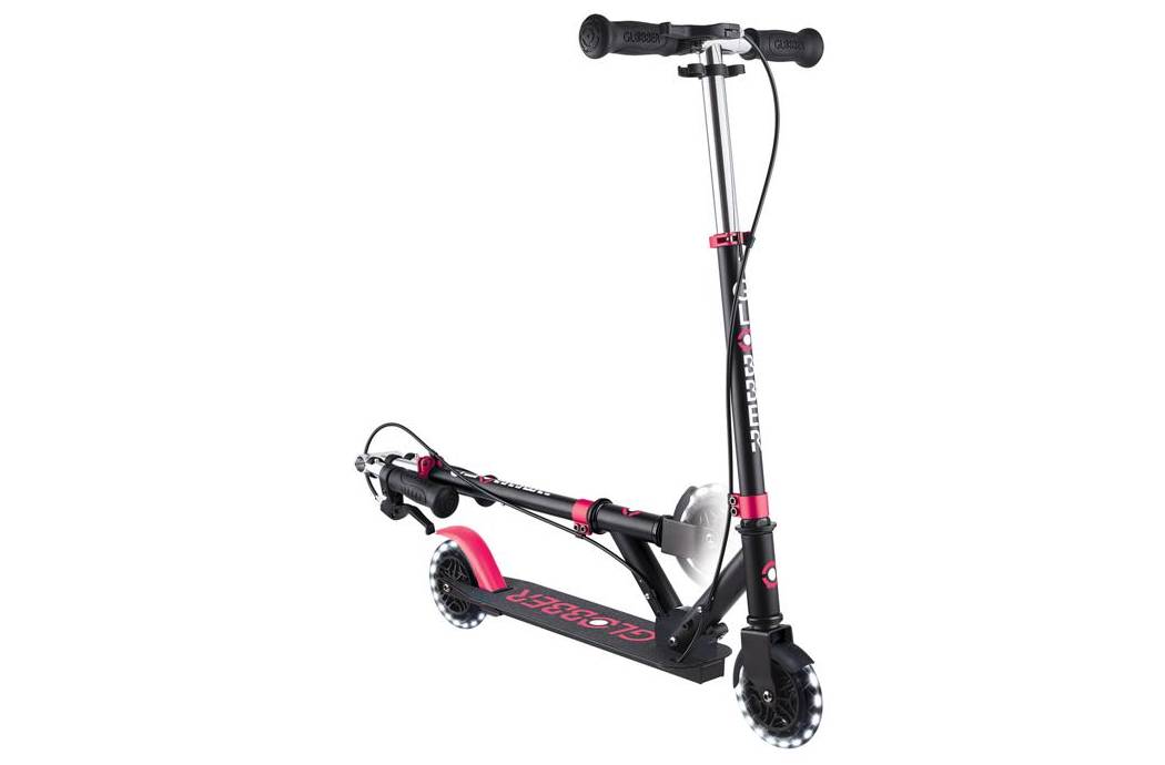 Самокат GLOBBER серии FLOW ELEMENT JUNIOR LIGHTS, черно-розовый, колеса с подсветкой, 3+ 7