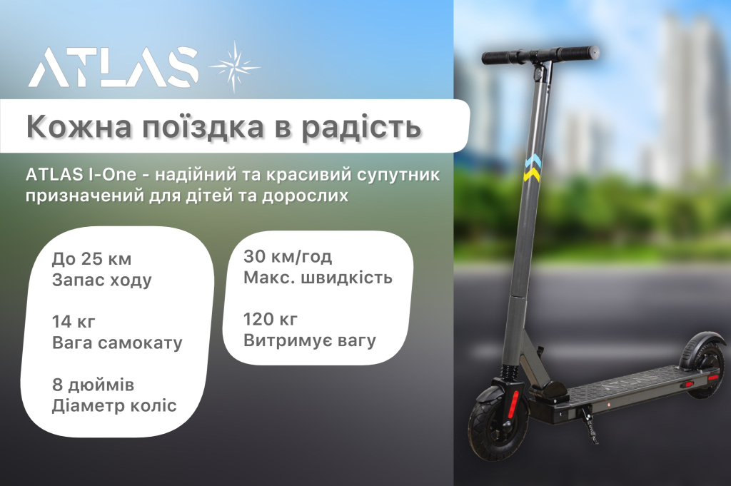 Електросамокат Atlas i-One 6 Ah Сірий 14 Електросамокат Atlas i-One 6 Ah Сірий 14
