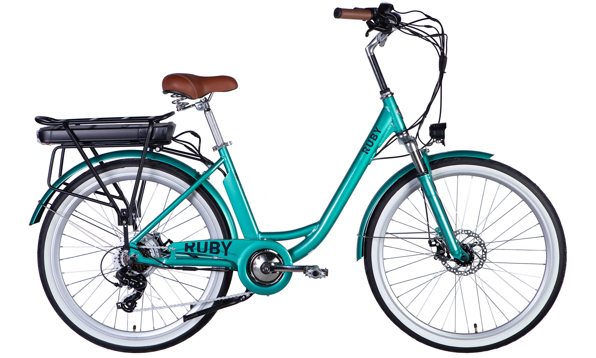 Велосипед с электроприводом Dorozhnik eRUBY DD FR 26", размер M, рама-17", 36B, 12.5А*ч, 500Вт, год 2025, бирюзовый