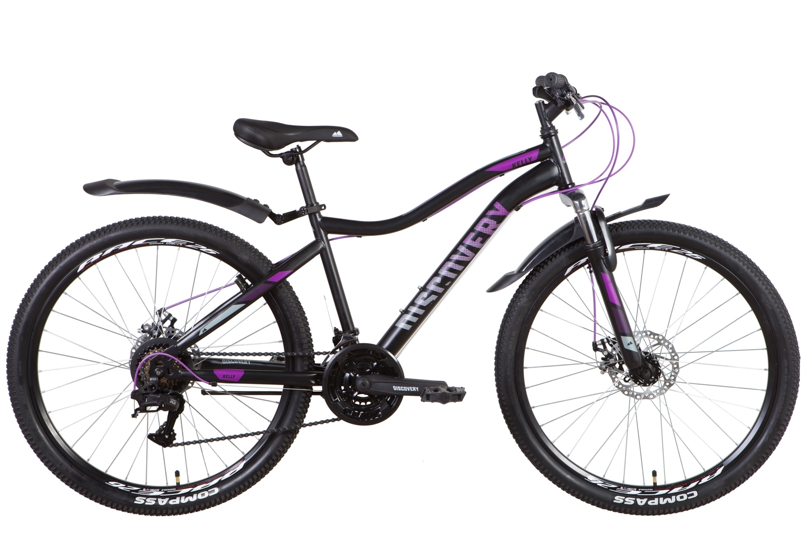 Фотография Велосипед Discovery KELLY AM DD 26" размер S рама 16 2022 Черно-фиолетовый