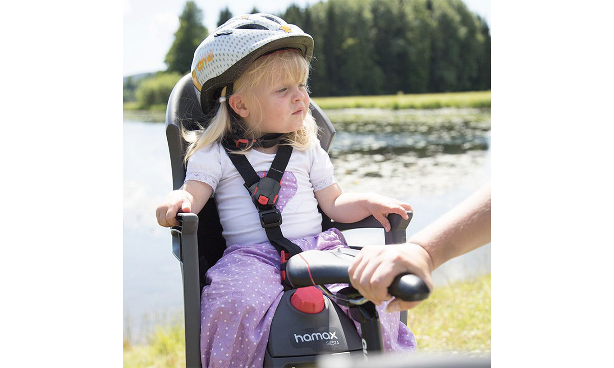 Фотография Детское велокресло HAMAX SIESTA на багажник серо-красное 2