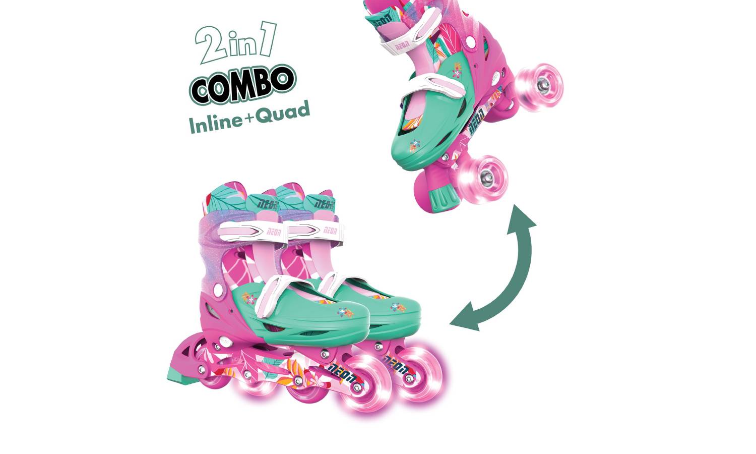 Роликовые коньки Neon Combo, размер 34-37, цветы 