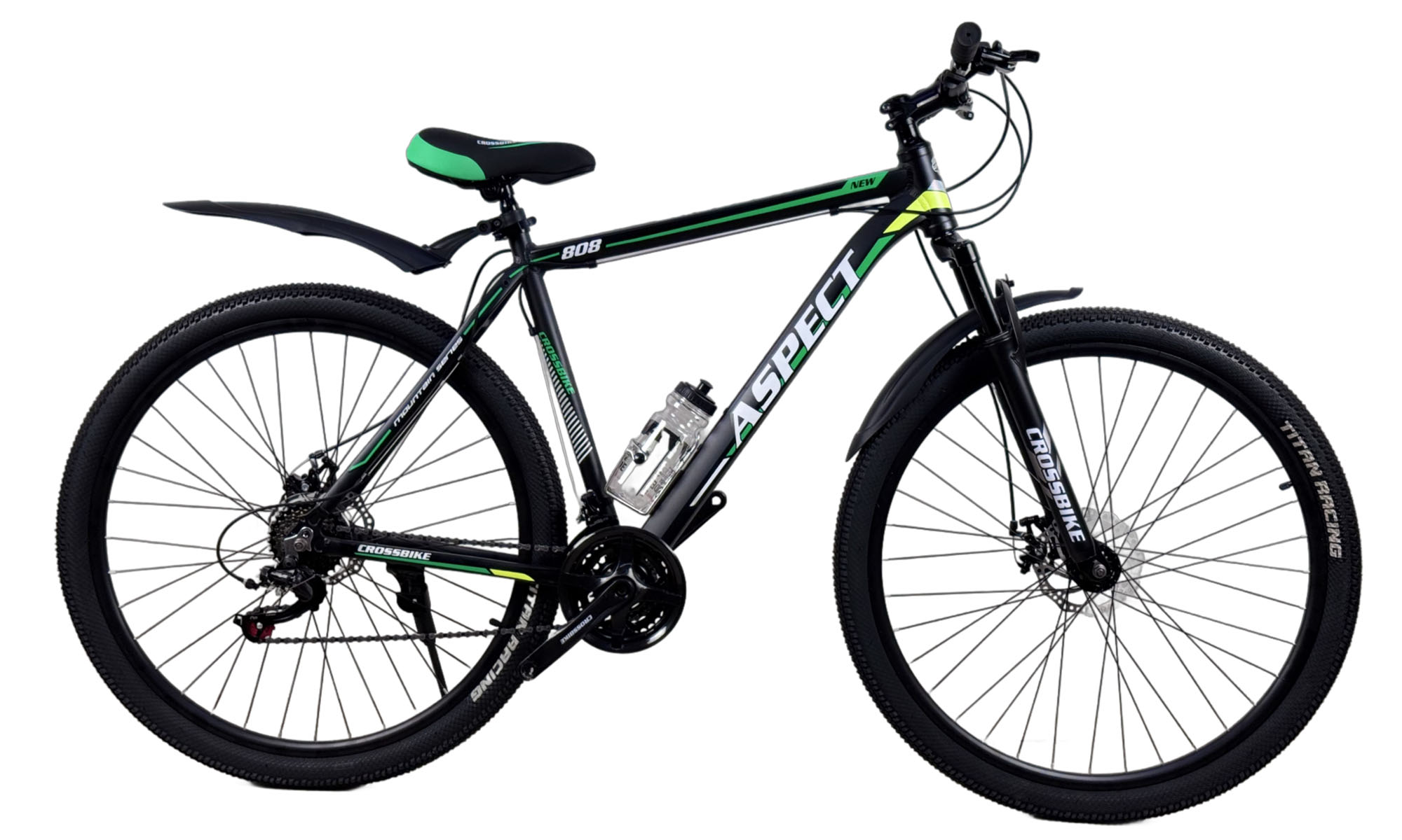 Велосипед CrossBike Aspect 29", размер L, рама 19", год 2026, Черный-Зеленый Велосипед CrossBike Aspect 29", размер L, рама 19", год 2026, Черный-Зеленый