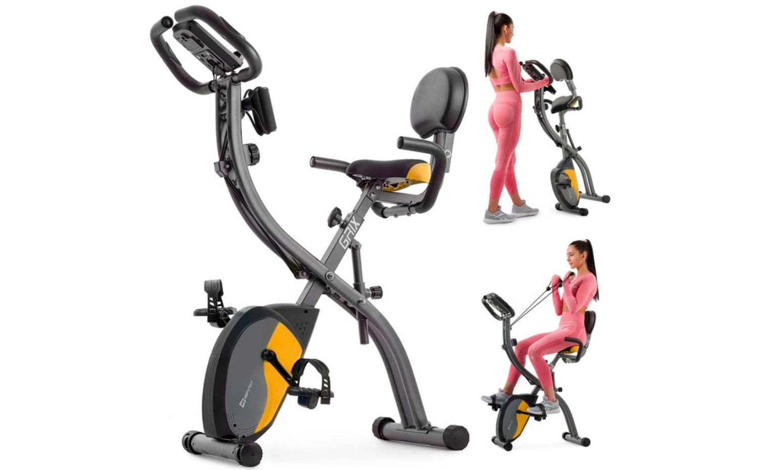 Велотренажер Hop-Sport HS-3010X Grix X-Bike з еспандерами магнітний сіро-жовтий 2