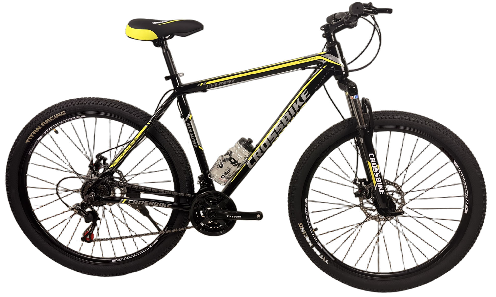 Велосипед CrossBike Everest 29", размер XL, рама 21", год 2024, Чёрный-Желтый Велосипед CrossBike Everest 29", размер XL, рама 21", год 2024, Чёрный-Желтый