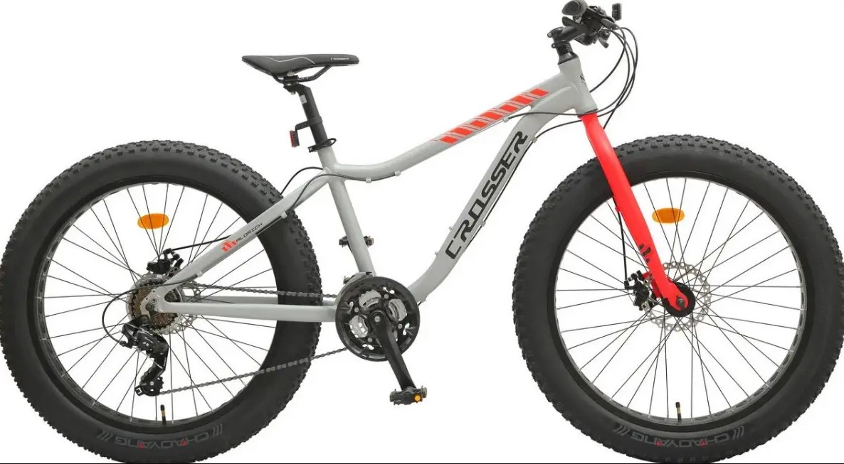 Фотографія Велосипед Crosser Fat Bike 26" розмір S рама 16 2021 Сіро-жовтогарячий