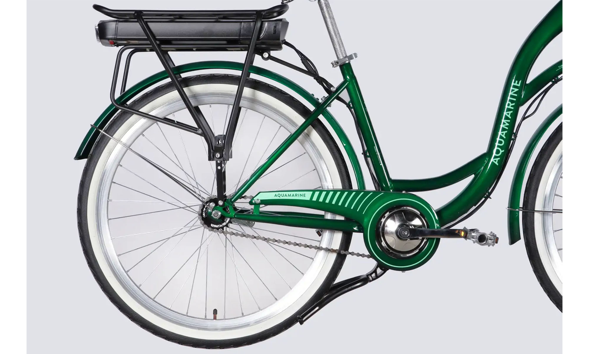Велосипед с электроприводом Dorozhnik eAQUAMARINE BH 26", размер M, рама-17", 36B, 13А*ч, 500Вт, год 2026, зеленый с корзиной 2