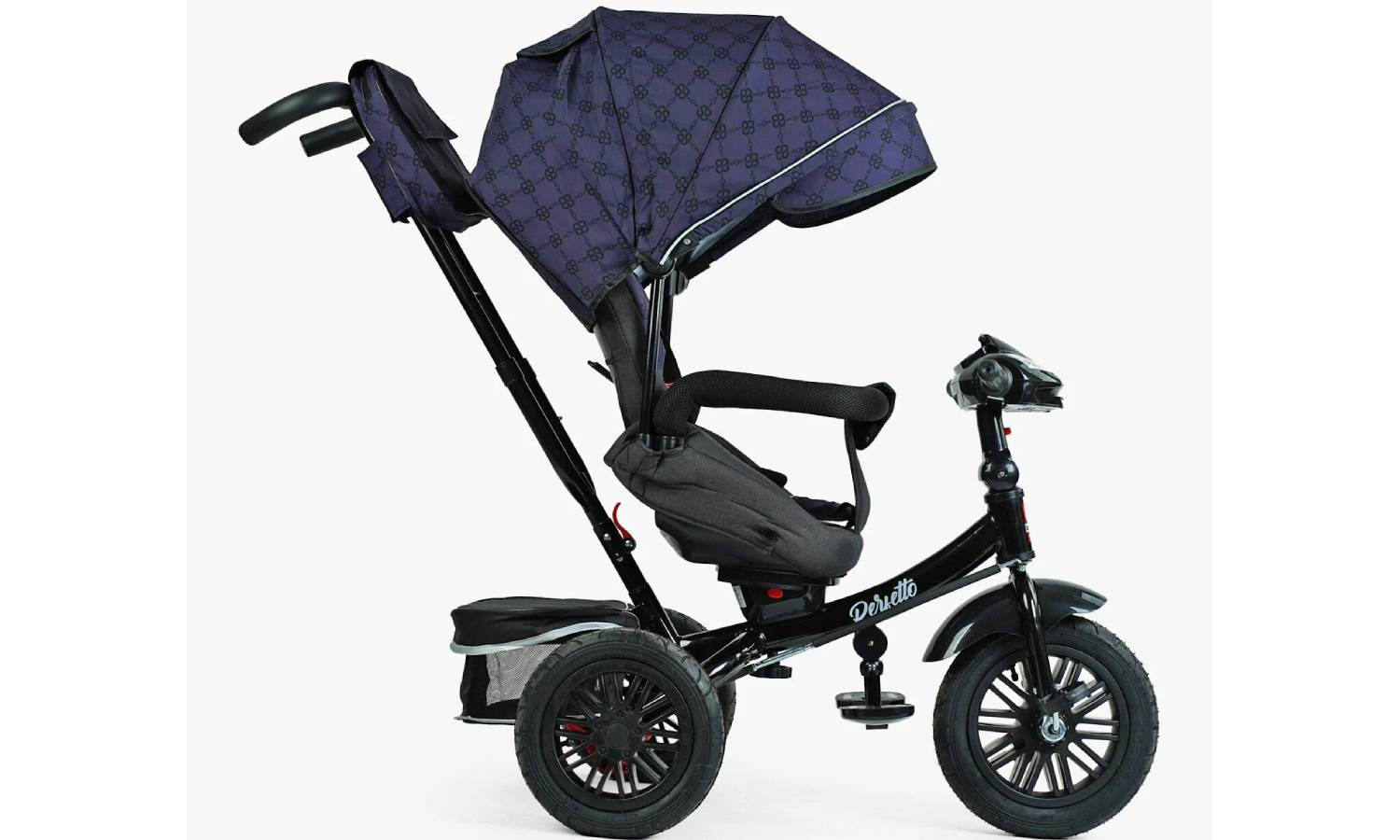 Детский велосипед 3-х колесный Best Trike PERFETTO с детской ручкою, крышей, поворотное сидение, фара, Черный 3