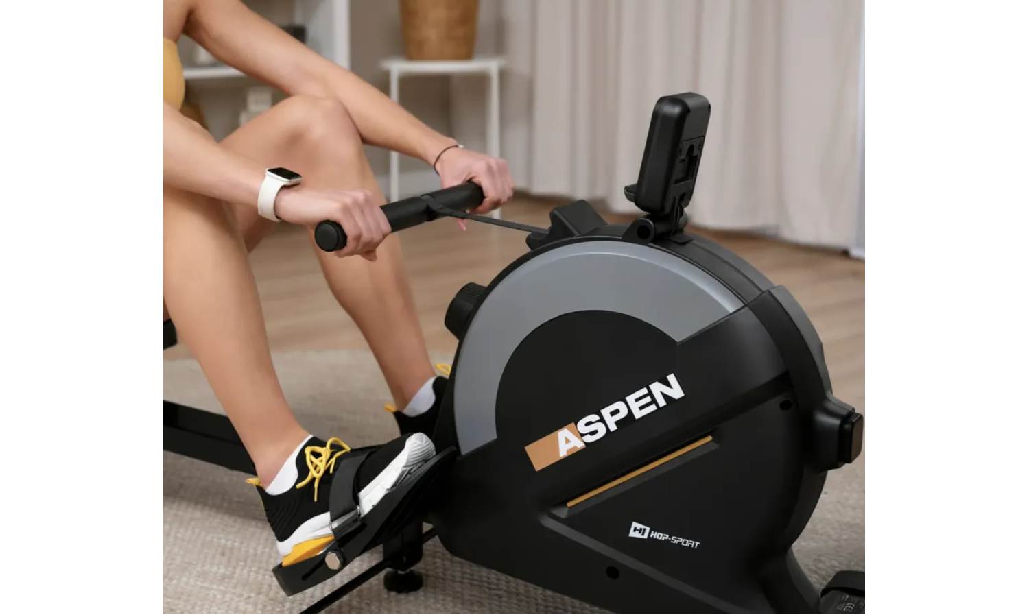 Гребний тренажер Hop-Sport HS-080R Aspen магнітний черно-золотий 11