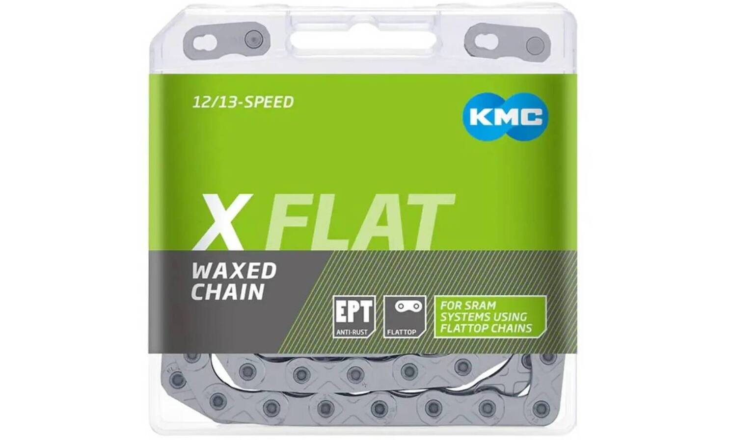 Цепь KMC X Flat Silver, 13/12 скоростей, 126 звеньев + замок, серебристый 