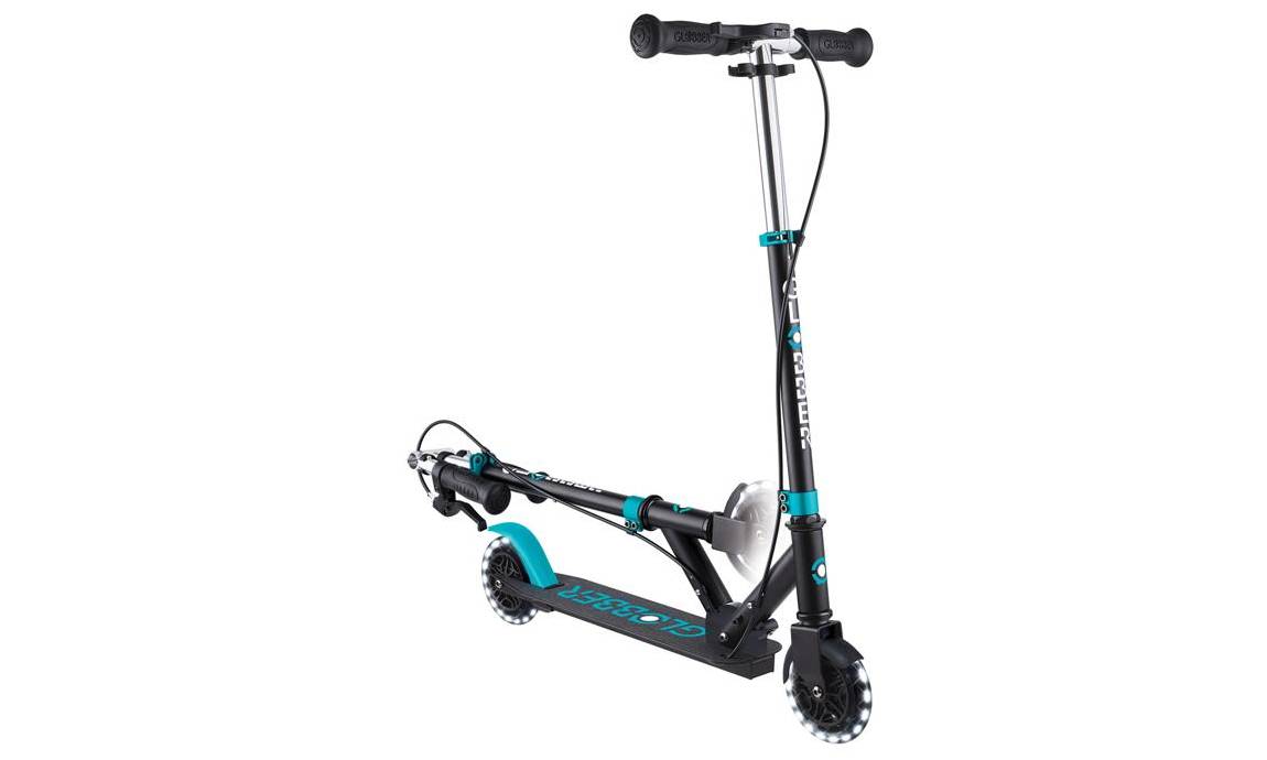 Фотография Самокат GLOBBER серии FLOW ELEMENT JUNIOR LIGHTS, черно-бирюзовый, колеса с подсветкой, 3+ 6