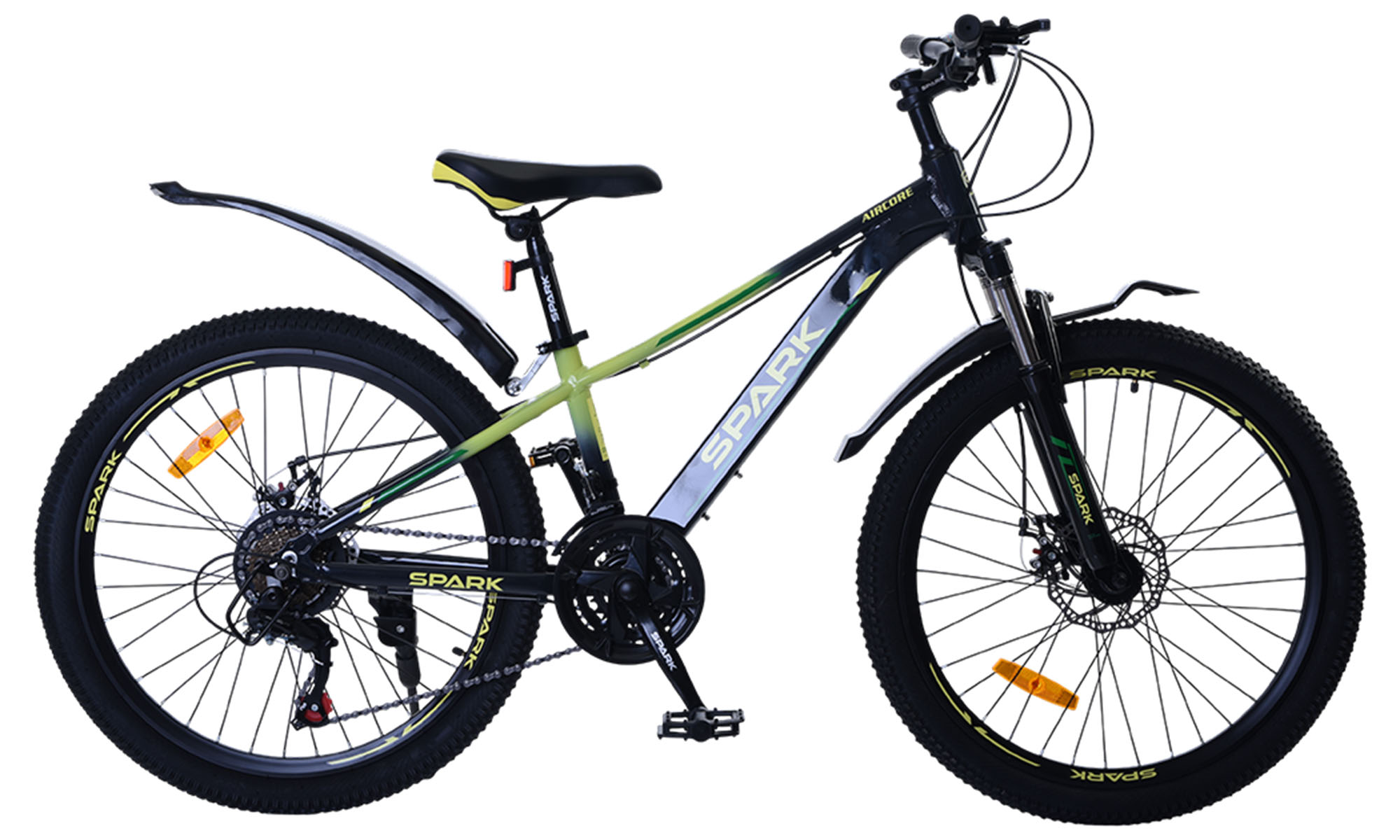 Велосипед SPARK AIRCORE 24", размер XXS, рама 12", год 2026, чёрный с салатовым 