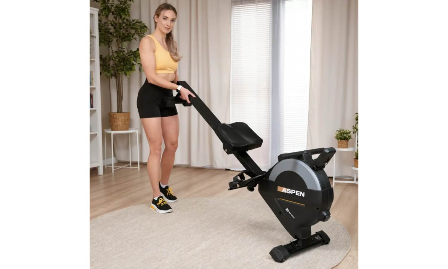 Гребний тренажер Hop-Sport HS-080R Aspen магнітний черно-золотий 12