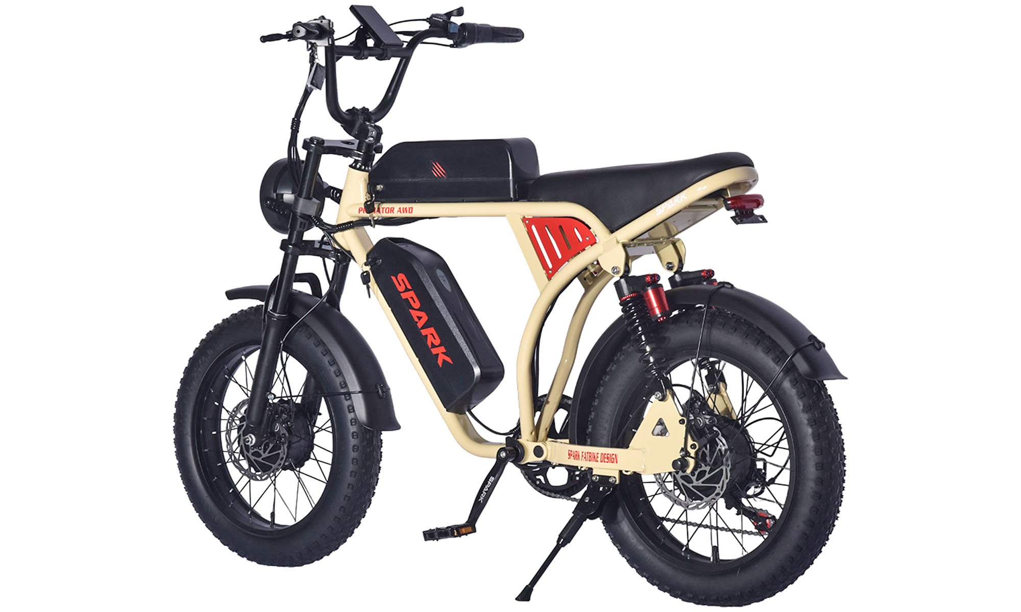 Велосипед с электромотором SPARK PREDATOR AWD 20", 48V / 750W*2 / 20Ah*2 Li-ion, Бежевый 3 Велосипед с электромотором SPARK PREDATOR AWD 20", 48V / 750W*2 / 20Ah*2 Li-ion, Бежевый 3
