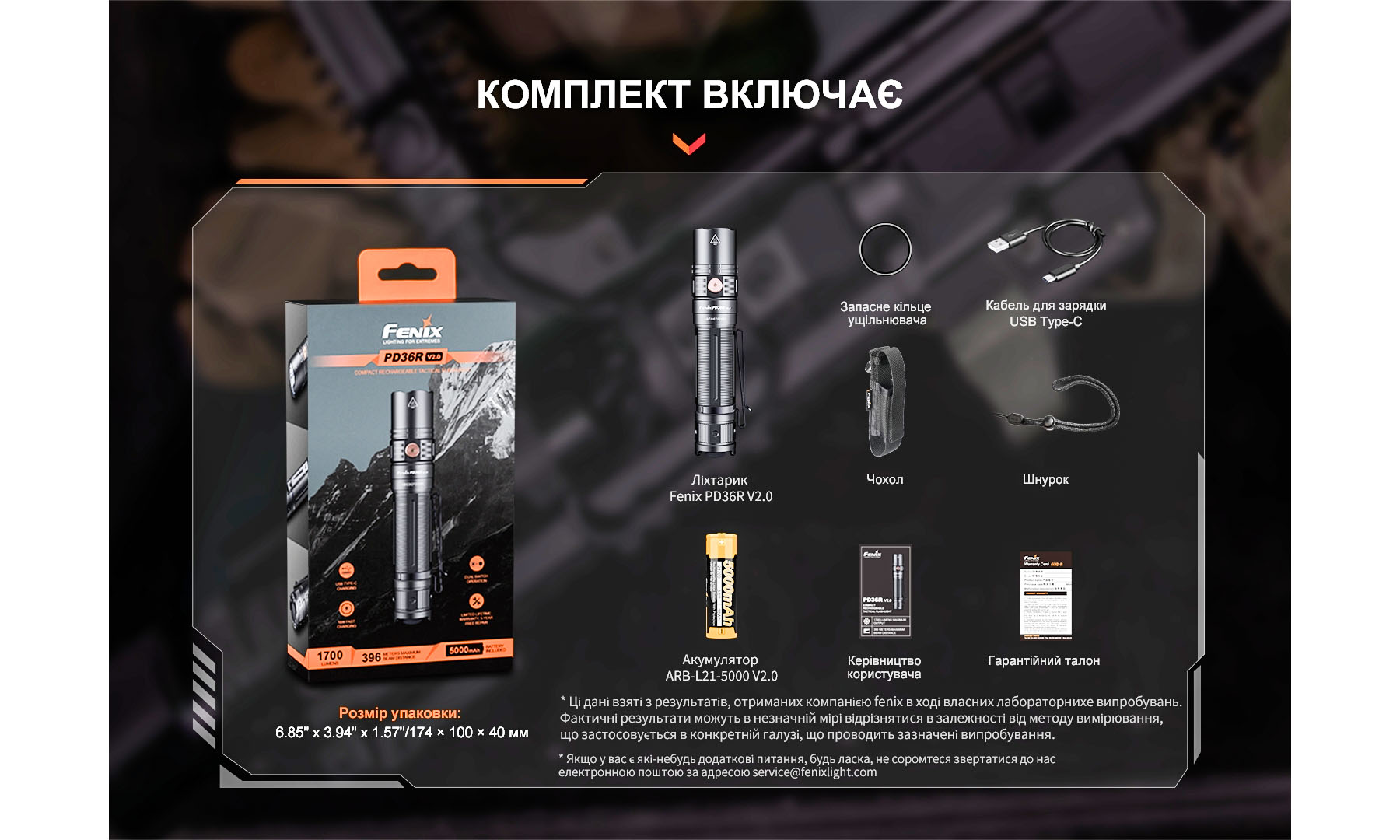 Фонарь ручной Fenix PD36R V2.0 черный 2