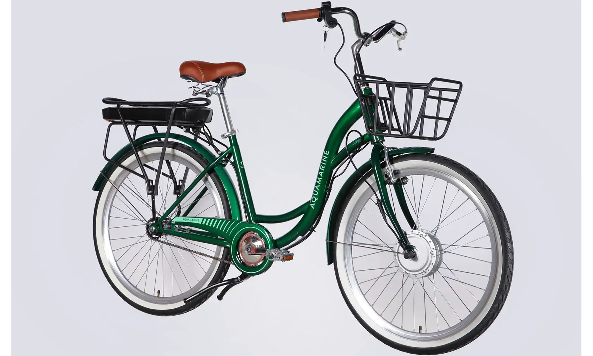 Велосипед с электроприводом Dorozhnik eAQUAMARINE BH 26", размер M, рама-17", 36B, 13А*ч, 500Вт, год 2026, зеленый с корзиной 5