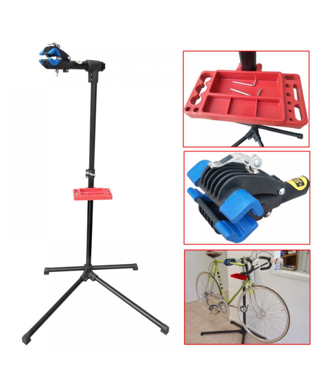 Фотография Стойка складная для велосипеда Bike Repair Stand с полкой, сталь, черная 3