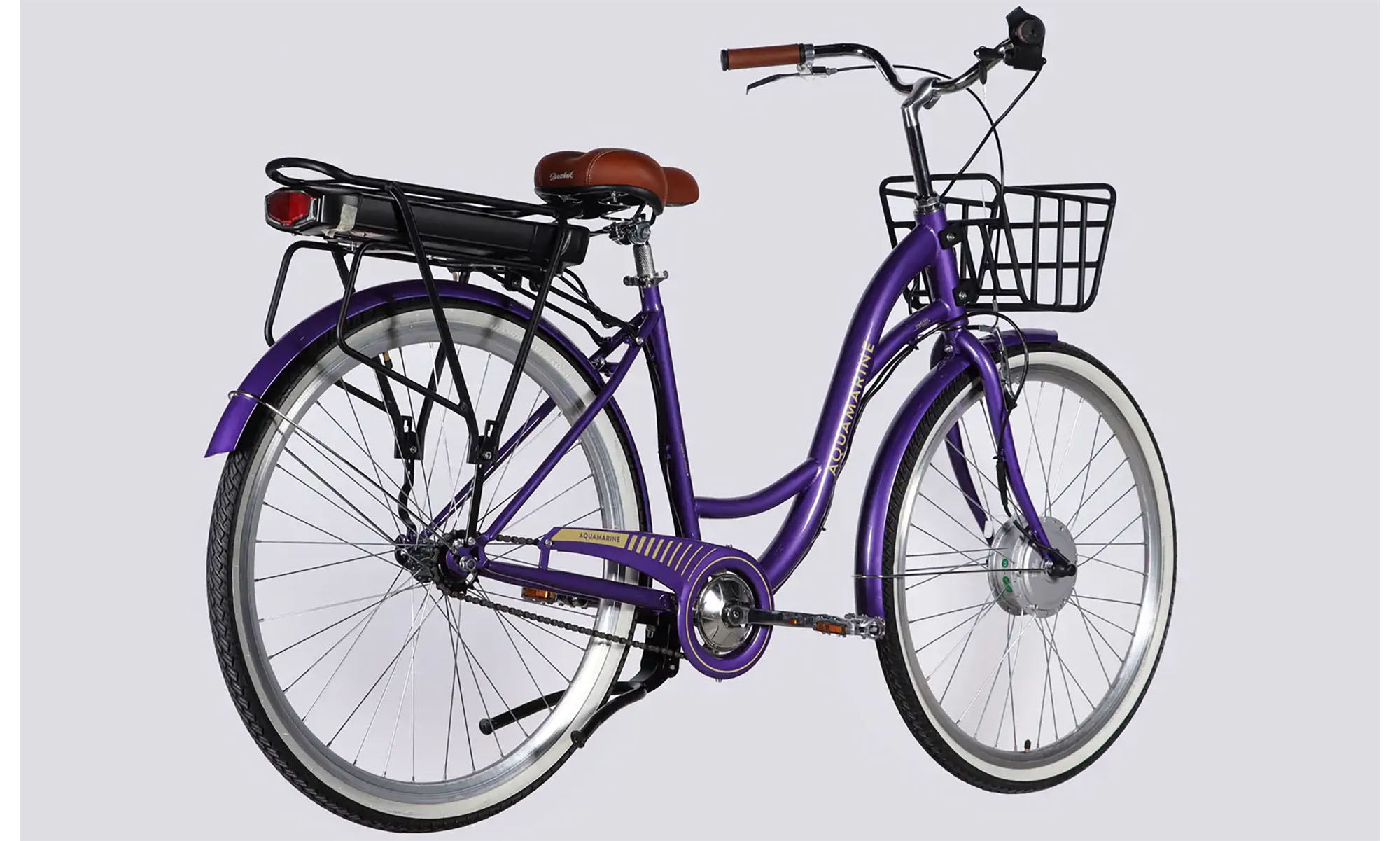 Велосипед с электроприводом Dorozhnik eAQUAMARINE BH 28", размер L, рама-19", 36B, 13А*ч, 500Вт, год 2026, фиолетовый с корзиной 4