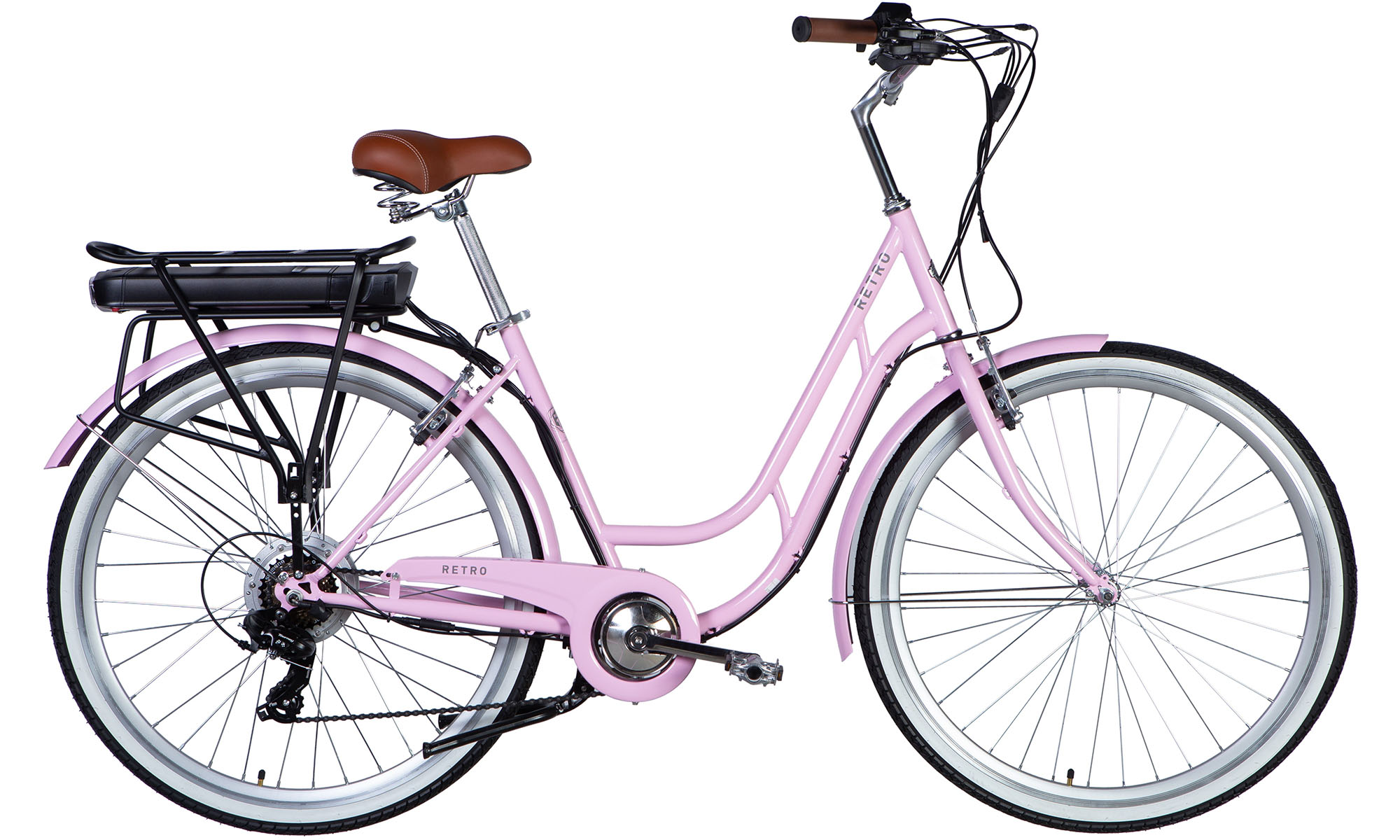 Велосипед с электроприводом Dorozhnik eRETRO Vbr FR 28", размер L, рама-19", 36B, 12.5А*ч, 500Вт, год 2025, светло-розовый 