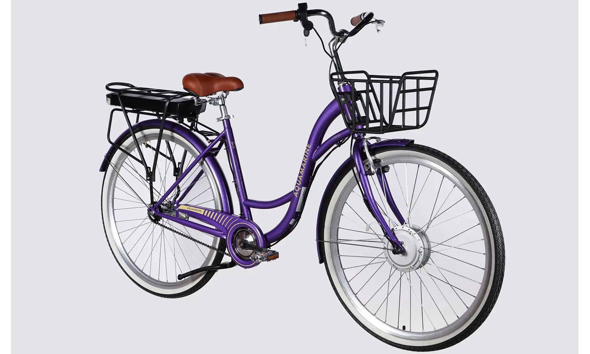 Велосипед с электроприводом Dorozhnik eAQUAMARINE BH 28", размер L, рама-19", 36B, 13А*ч, 500Вт, год 2026, фиолетовый с корзиной 3