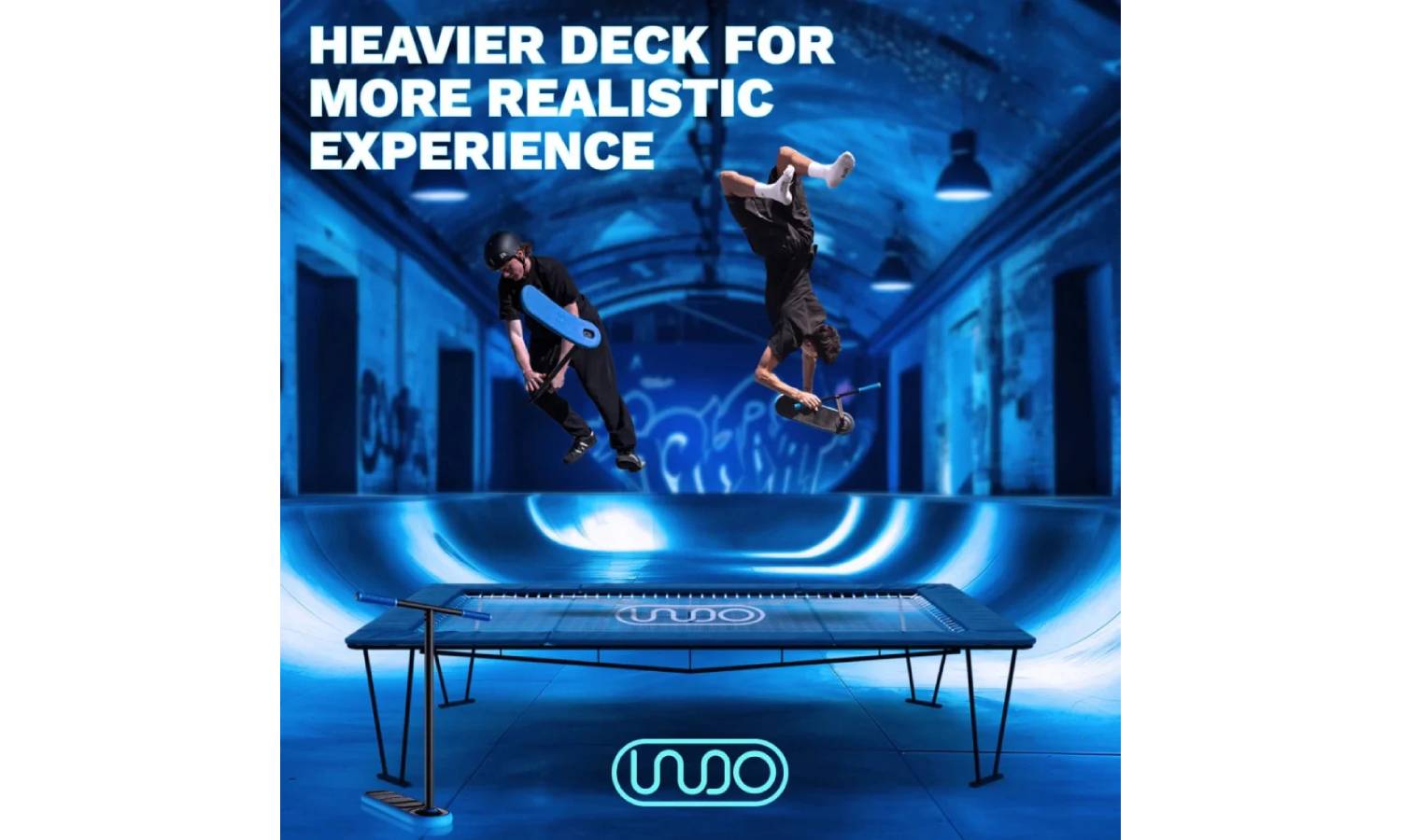 Трюковый самокат-тренажер Indo Trampoline V2 Scooter черно-синий 2 Трюковый самокат-тренажер Indo Trampoline V2 Scooter черно-синий 2