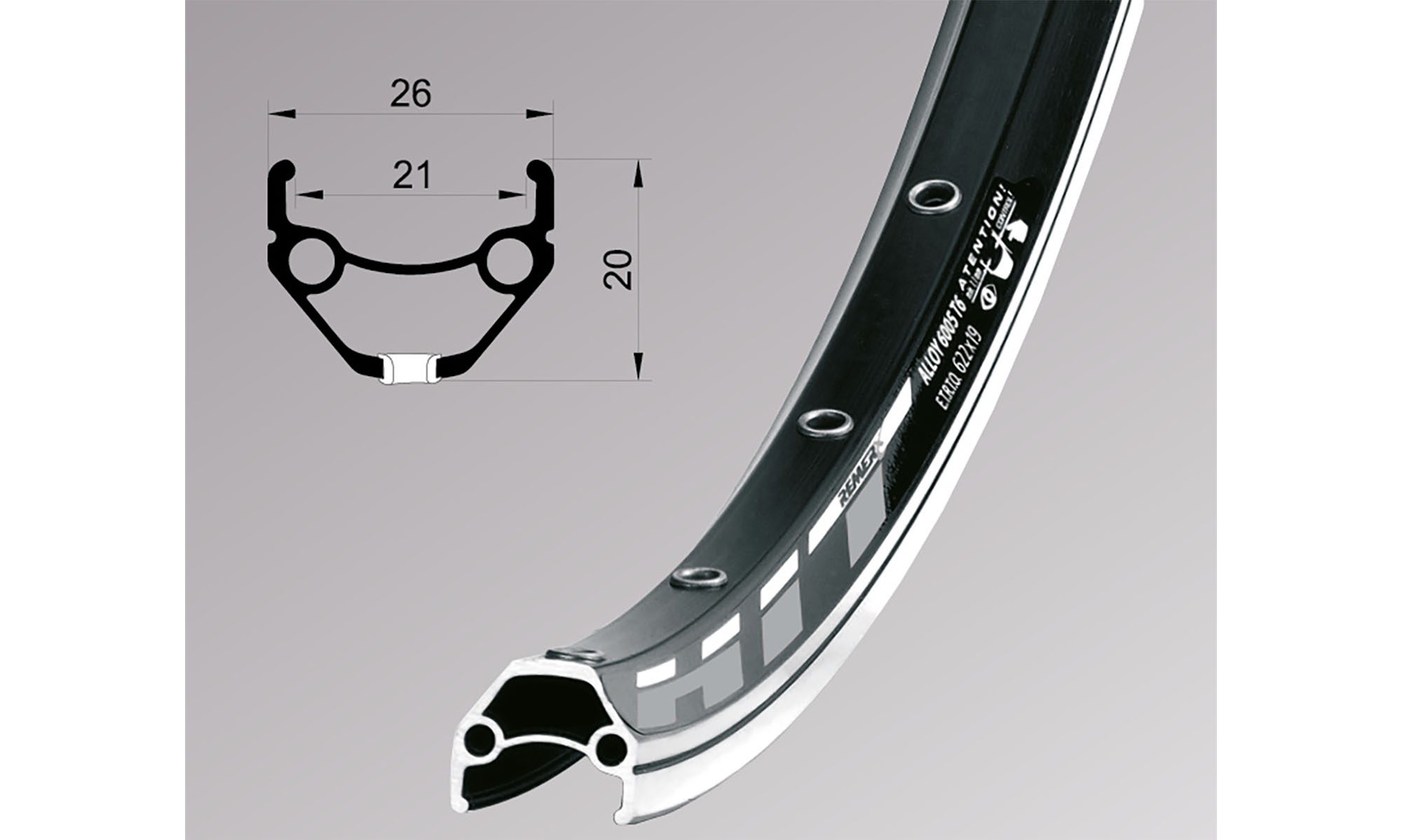 Обод Remerx HIT 21 RX 4521, 28'', 622x21, 36 отв., AV, пистонированныый, черный анодированный, V-Br, CNC 