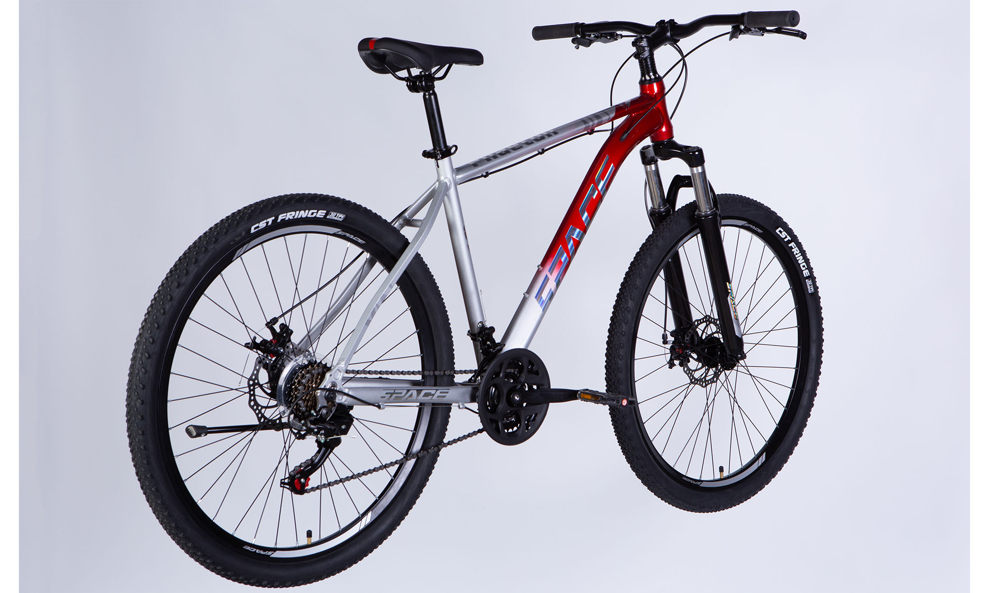 Велосипед SPACE PHAETON DD FR 27.5", размер L, рама-19", год 2026, серебристо-красный 5 Велосипед SPACE PHAETON DD FR 27.5", размер L, рама-19", год 2026, серебристо-красный 5