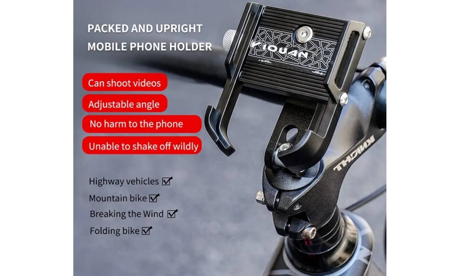 Велодержатель EsLNF для телефона 55-105мм, крепеж в шток, ALU, черный 2 Велодержатель EsLNF для телефона 55-105мм, крепеж в шток, ALU, черный 2