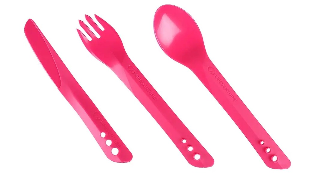 Фотографія Вилка, ложка, ніж туристичні Lifeventure Ellipse Cutlery pink