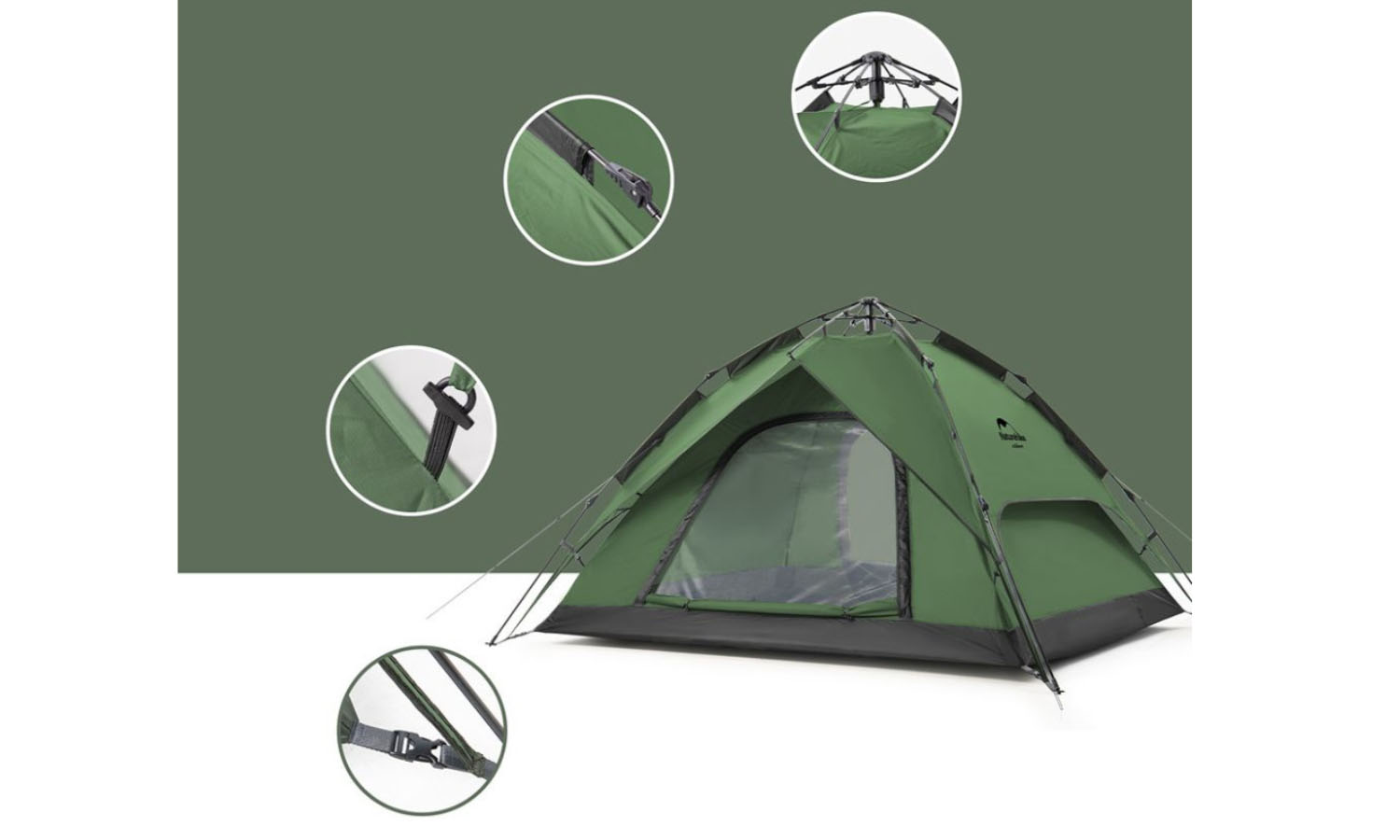 Фотография Палатка четырехместная автоматическая Naturehike Automatic IV (NH21ZP008) темно-зеленая 3