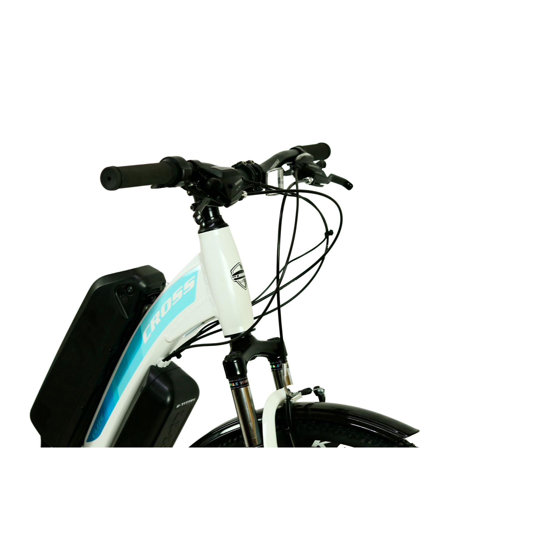 Фотография Электровелосипед Cross Elite 26", размер M рама 17", 2022, Белый, 350 W, 10Ah 4