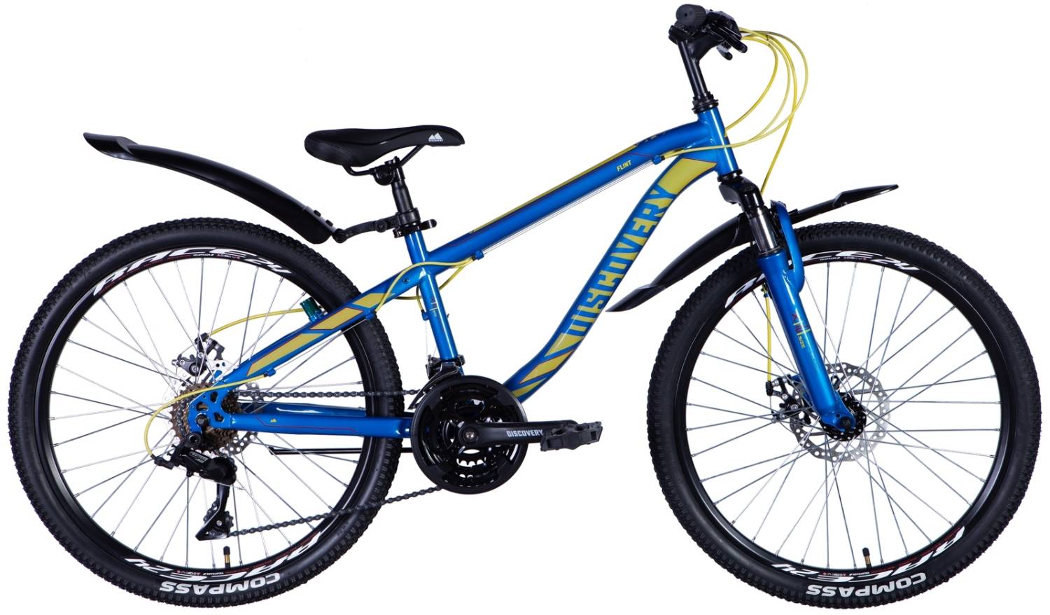 Фотография Велосипед Discovery FLINT AM DD 24" размер XXS рама 13 2024 Сине-желтый