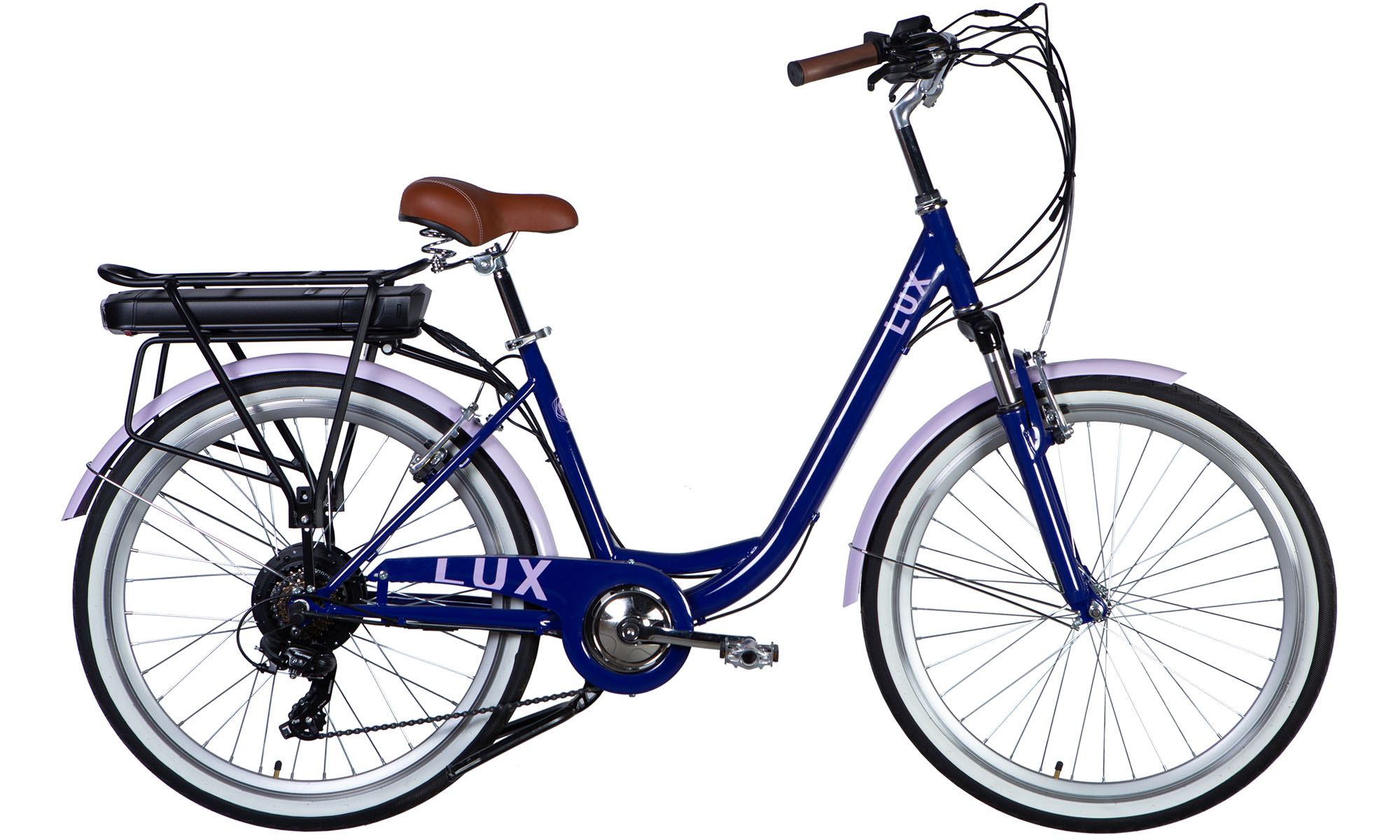 Фотография Велосипед с электроприводом Dorozhnik eLUX Vbr FR 26", размер M, рама 17" 36B 12.5А*ч 500Вт, 2025,  сиреневый YS 7102 60% matt 