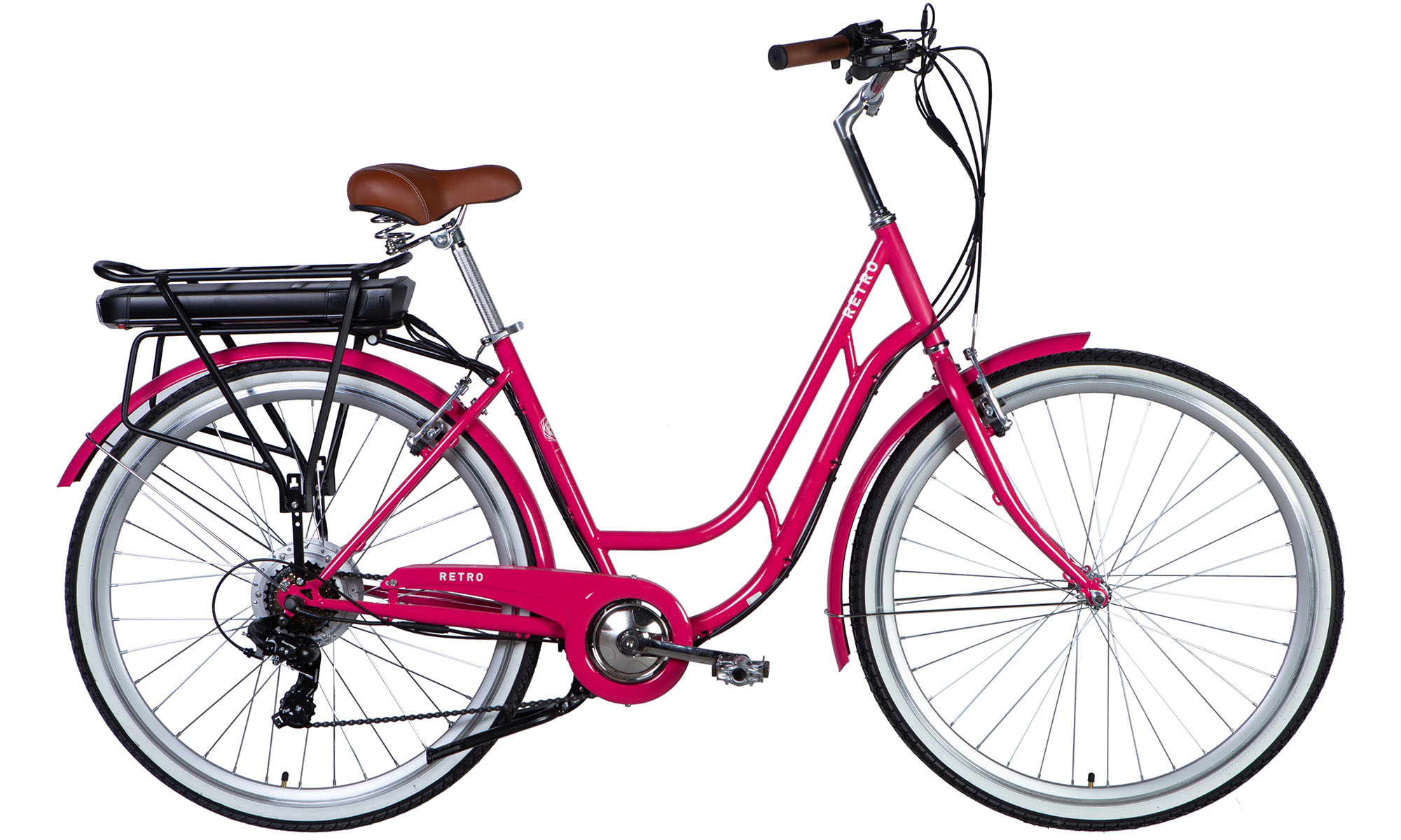 Велосипед с электроприводом Dorozhnik eRETRO Vbr FR 28", размер L, рама-19", 36B, 12.5А*ч, 500Вт, год 2025, розовый 