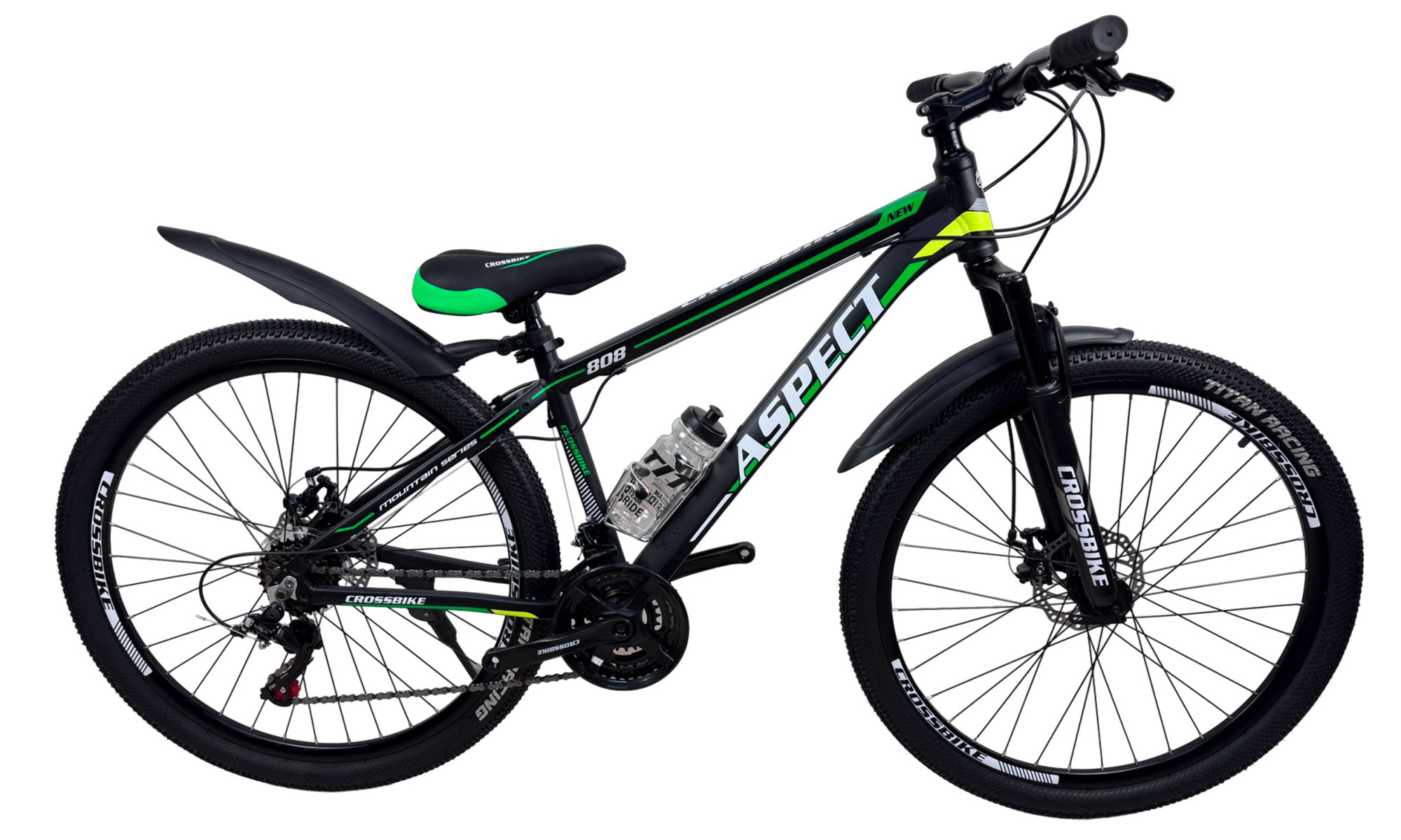 Велосипед CrossBike Aspect 27.5", размер S, рама 15", год 2026, Черный-Зеленый Велосипед CrossBike Aspect 27.5", размер S, рама 15", год 2026, Черный-Зеленый