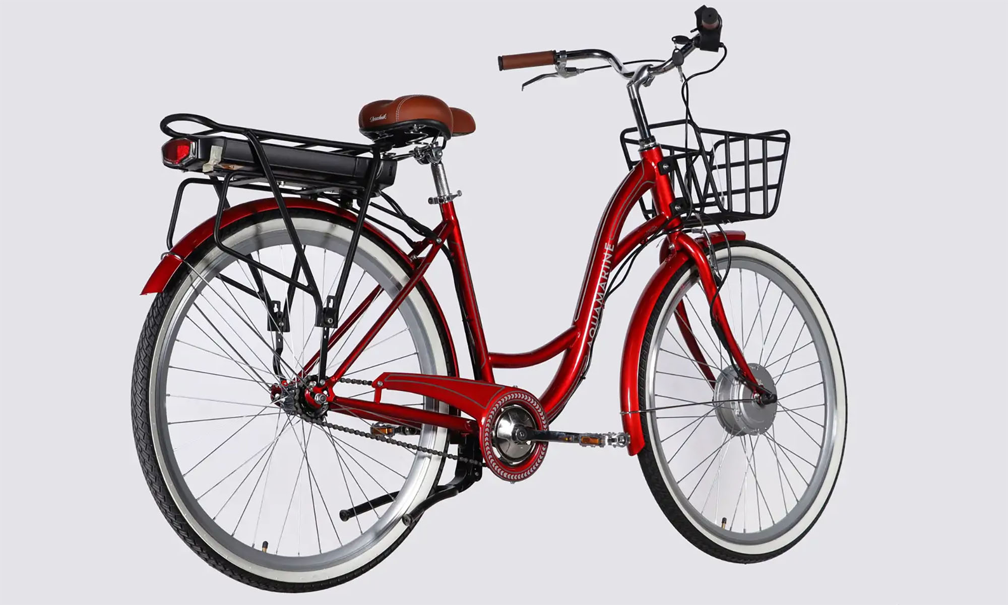 Велосипед с электроприводом Dorozhnik eAQUAMARINE BH 28", размер L, рама-19", 36B, 13А*ч, 500Вт, год 2026, бордовый с корзиной 3