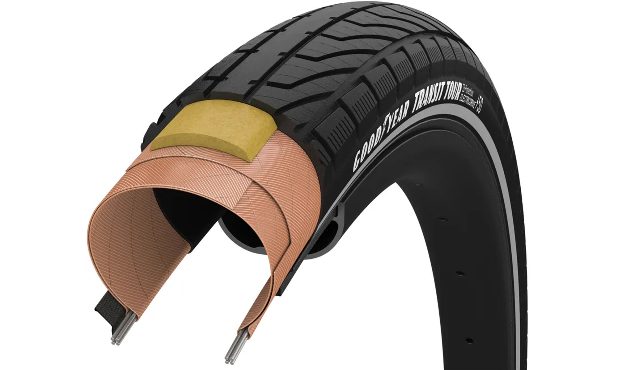 Покрышка GoodYear Transit Tour S3: Protection 27.5x2.00" (50-584), Wire, Black + reflective strips, 60tpi Покрышка GoodYear Transit Tour S3: Protection 27.5x2.00" (50-584), Wire, Black + reflective strips, 60tpi